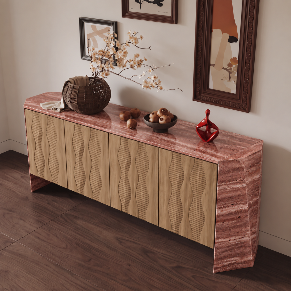 Harper Marble and Wood 4 Door Sideboard