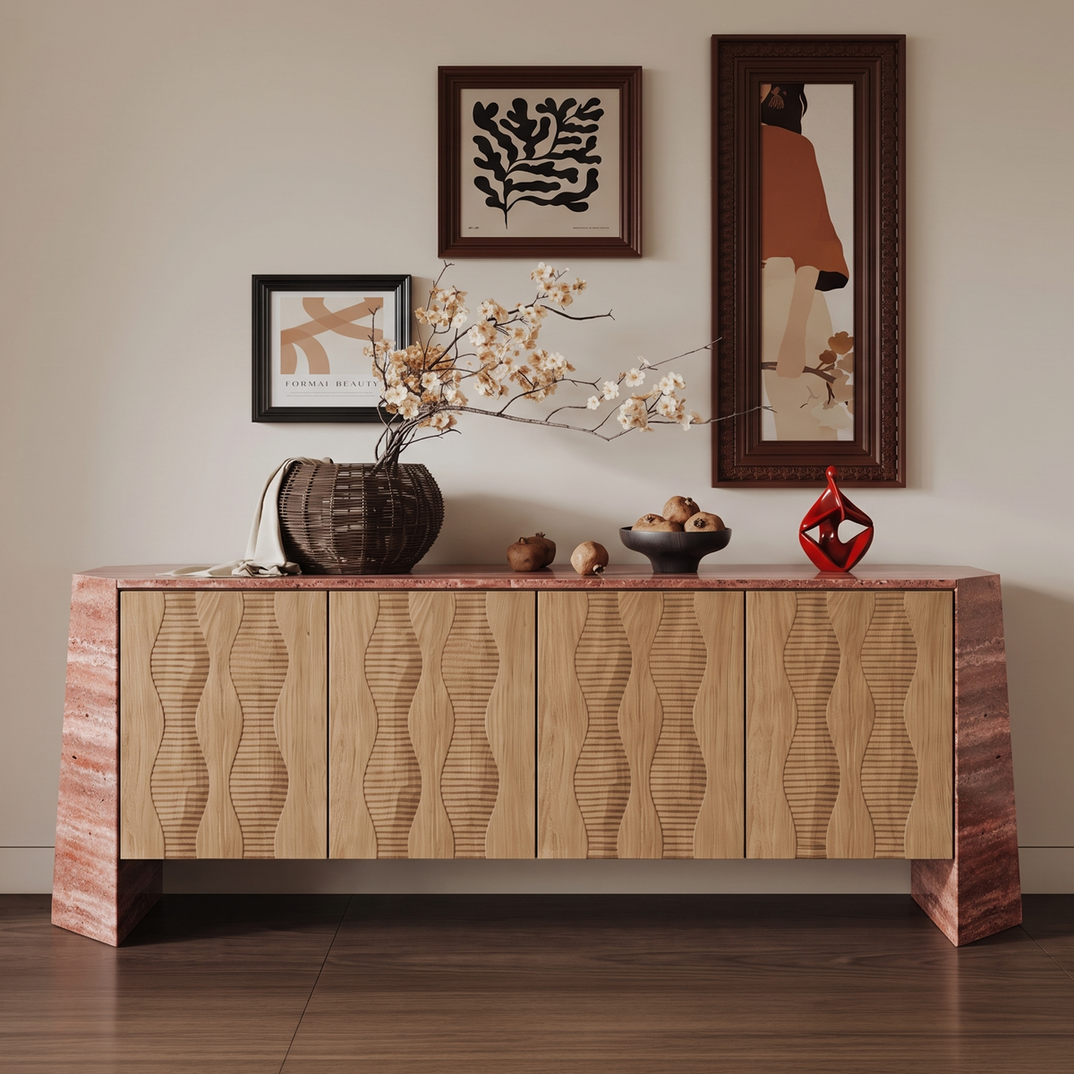 Harper Marble and Wood 4 Door Sideboard