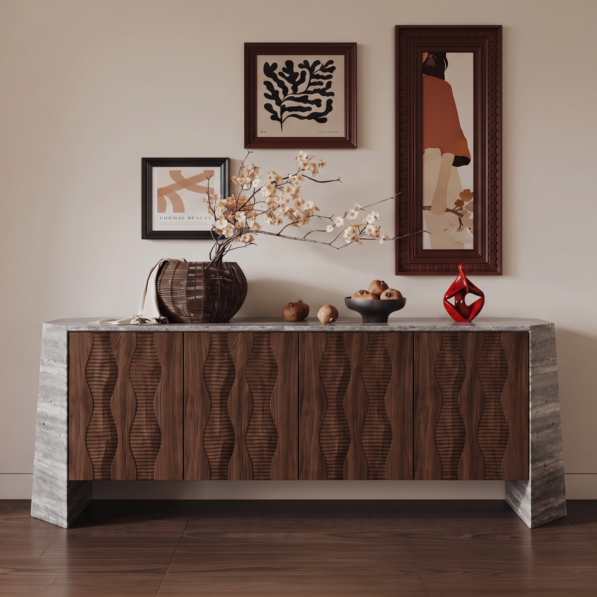 Harper Marble and Wood 4 Door Sideboard
