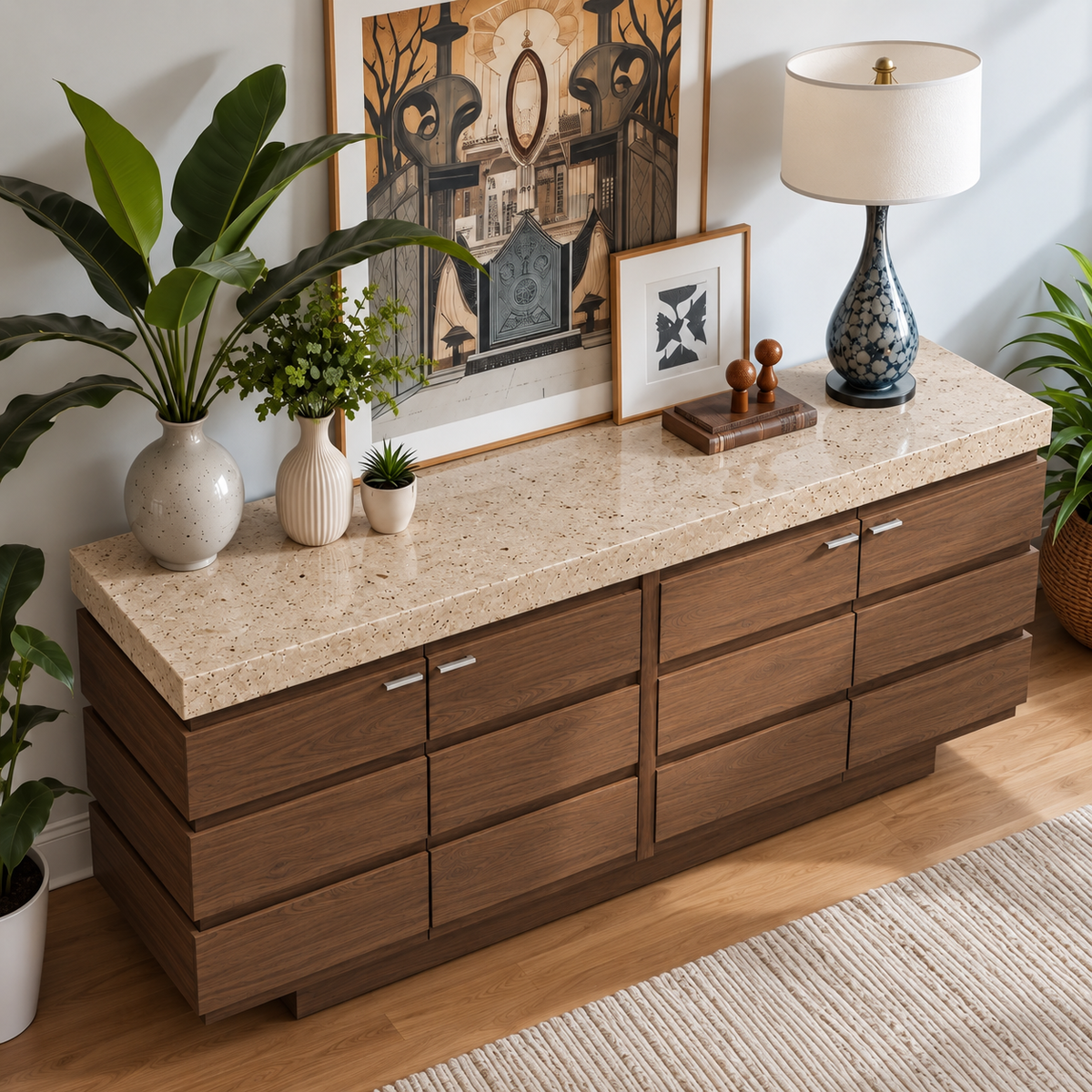 Blake Marble and Wood 8 Drawer Sideboard