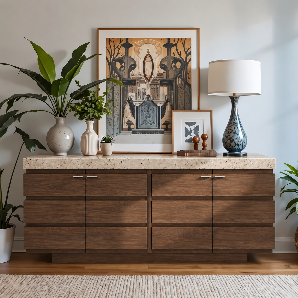 Blake Marble and Wood 8 Drawer Sideboard