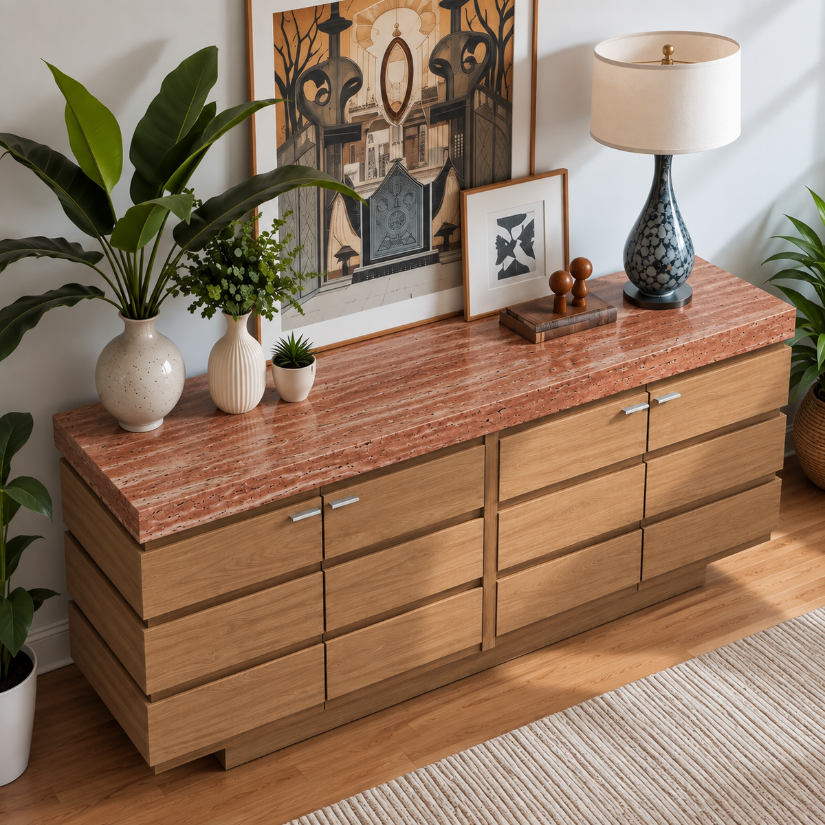 Blake Marble and Wood 8 Drawer Sideboard