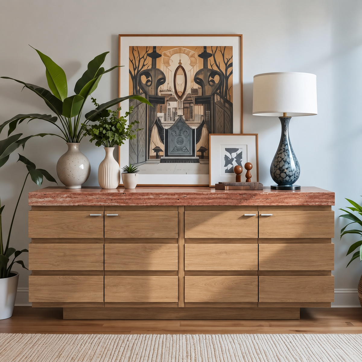 Blake Marble and Wood 8 Drawer Sideboard