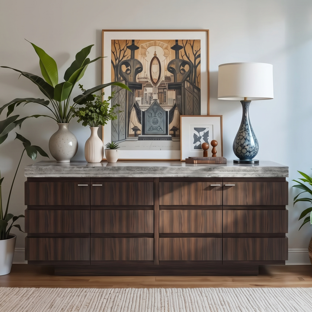 Blake Marble and Wood 8 Drawer Sideboard