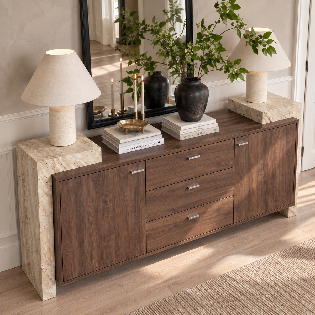 Mason Marble and Wood 2 Door 3 Drawer Sideboard