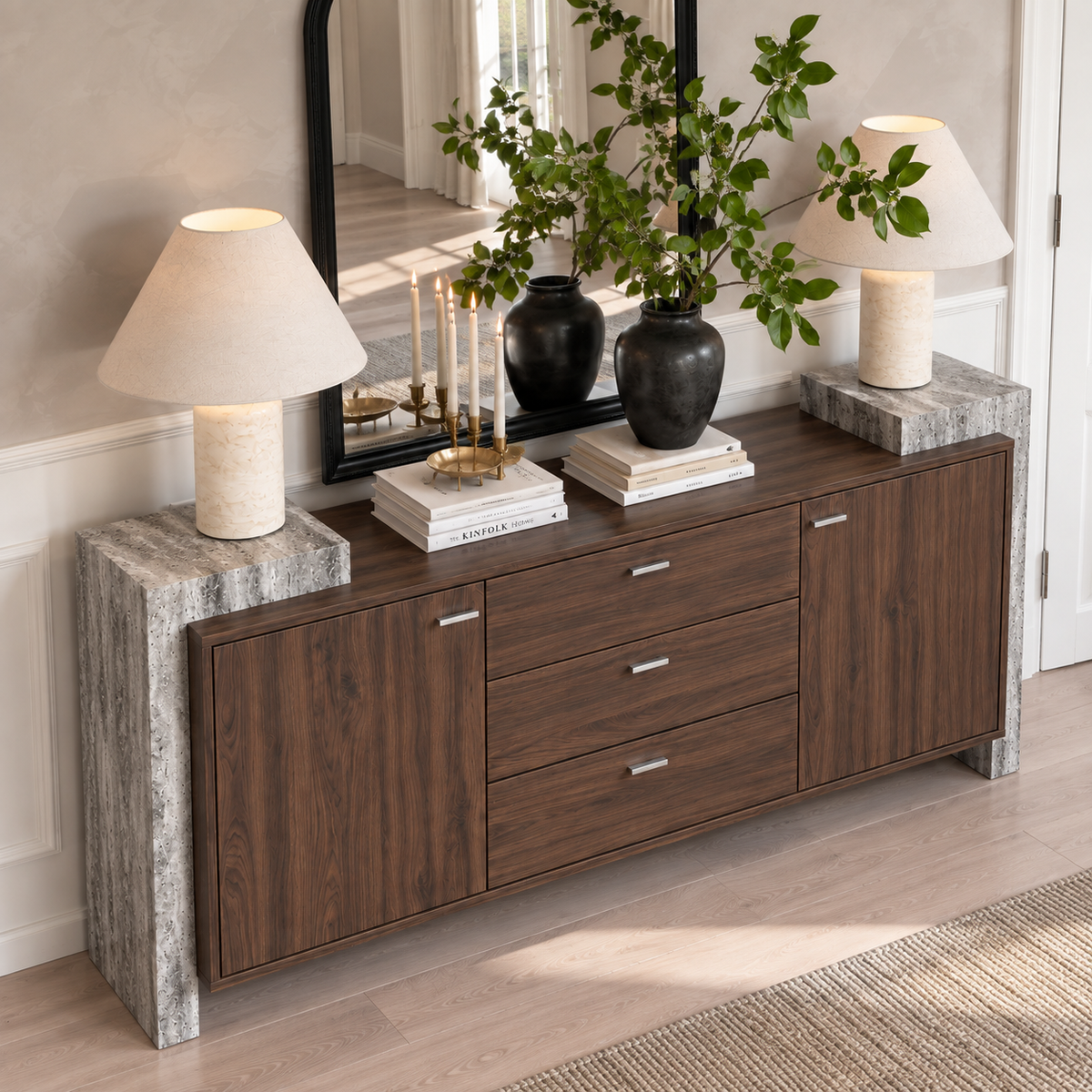 Mason Marble and Wood 2 Door 3 Drawer Sideboard