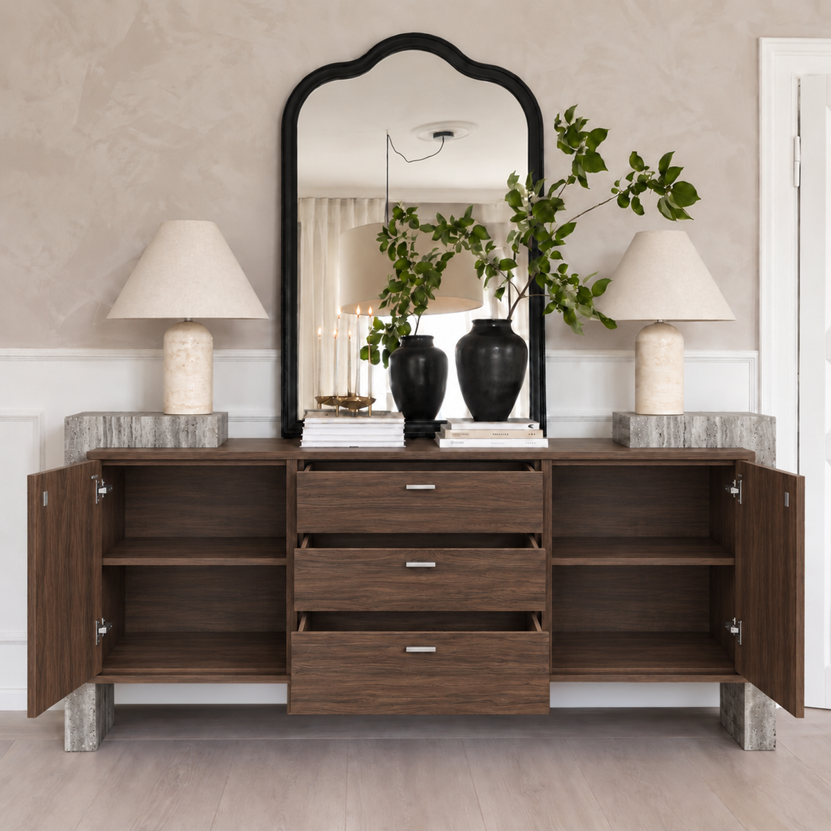 Mason Marble and Wood 2 Door 3 Drawer Sideboard