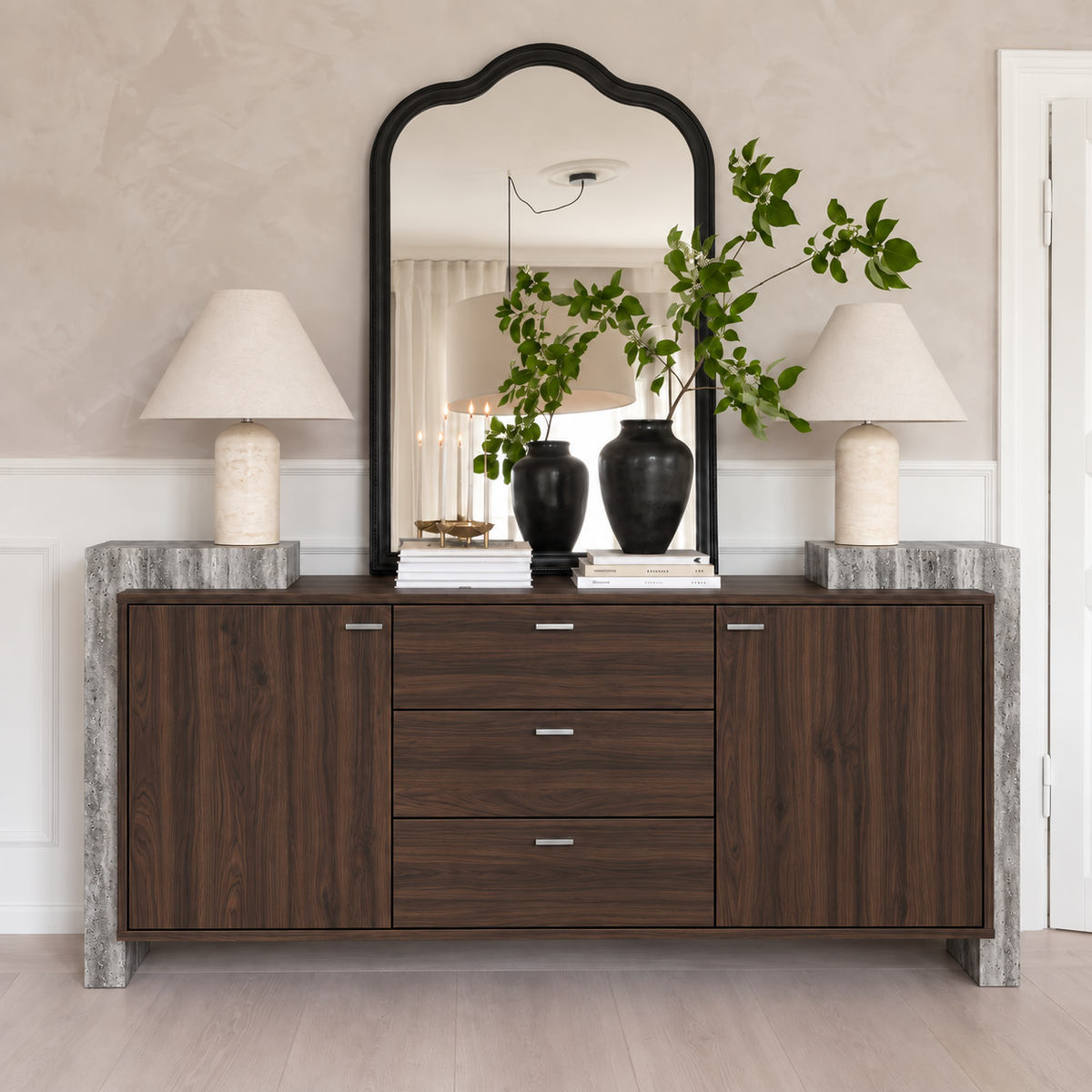 Mason Marble and Wood 2 Door 3 Drawer Sideboard