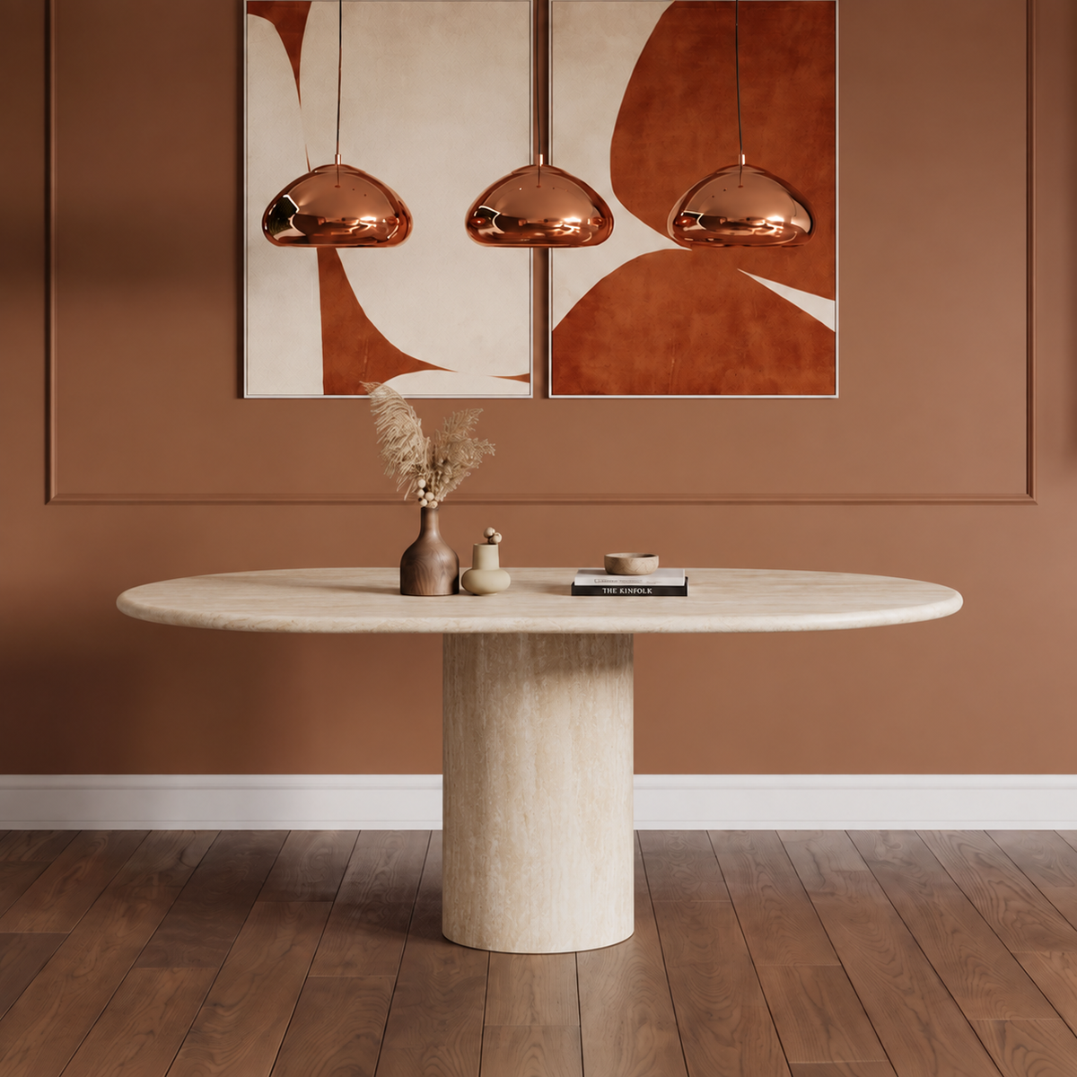 Lucera Cylinder Pedestal Marble Dining Table