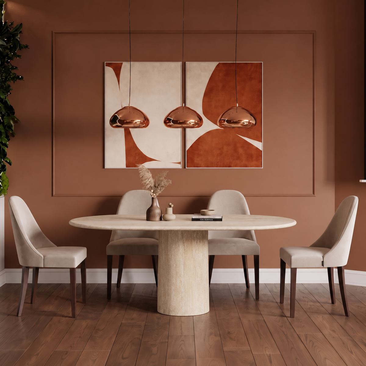 Lucera Cylinder Pedestal Marble Dining Table