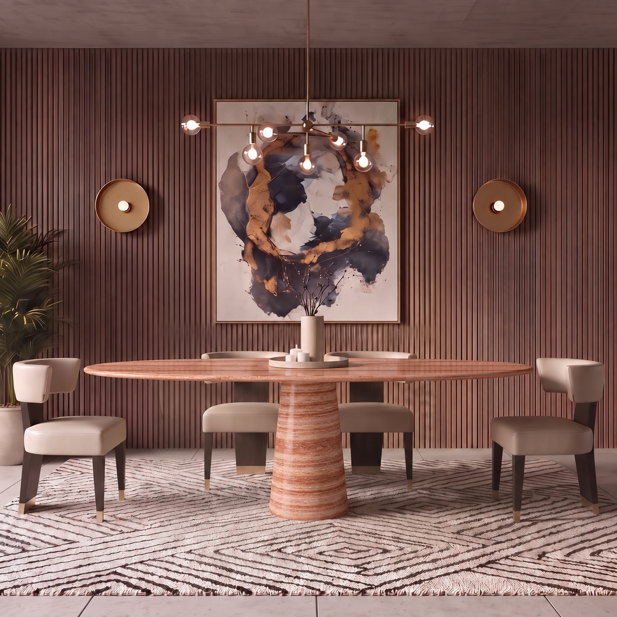Matera Tapered Pedestal Marble Dining Table