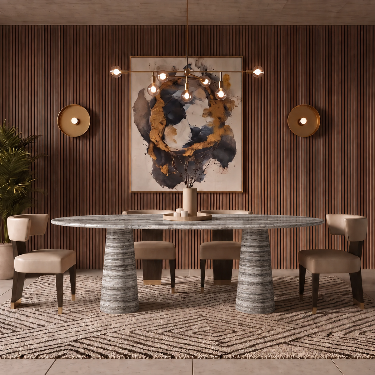 Verona Twin Pedestal Marble Dining Table