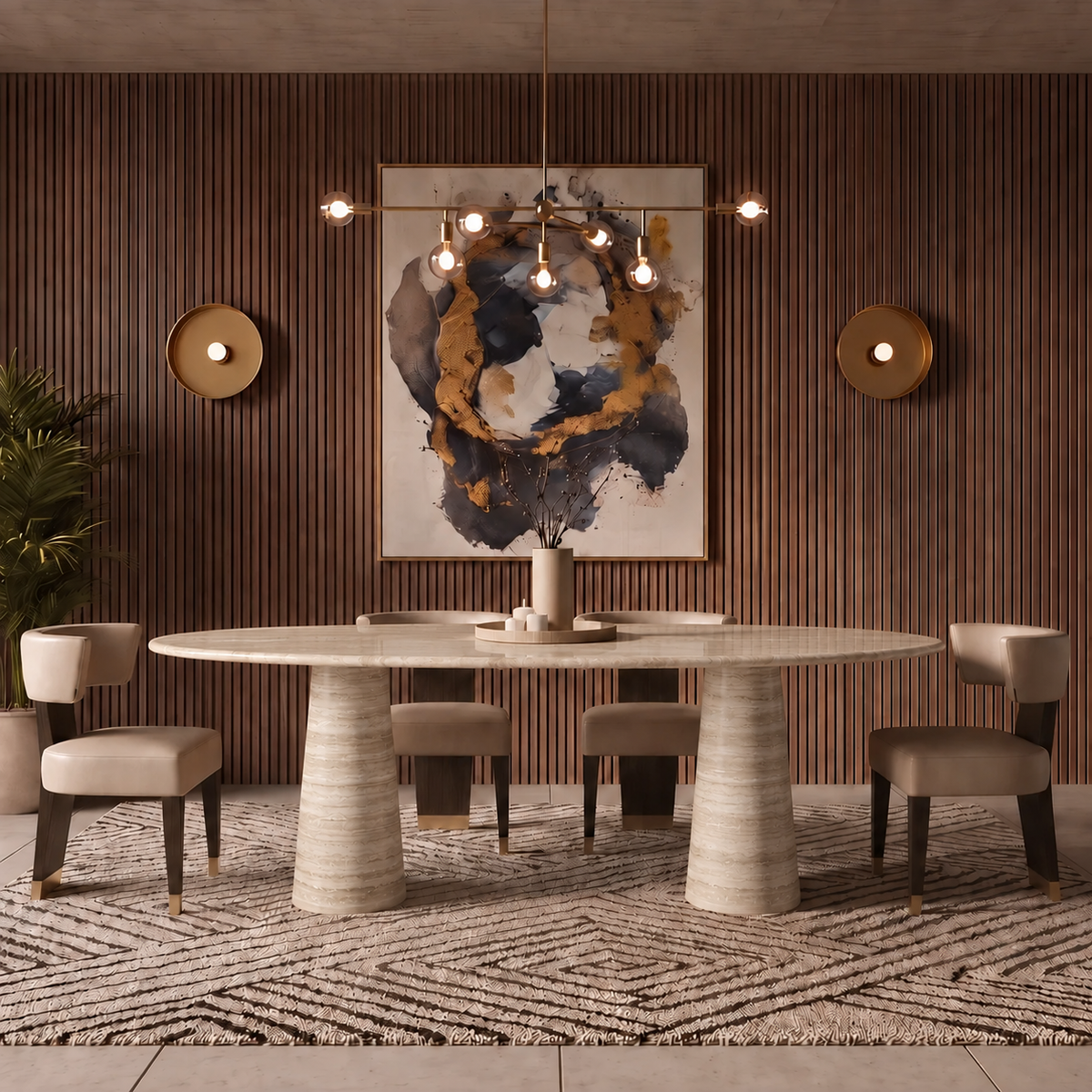 Verona Twin Pedestal Marble Dining Table