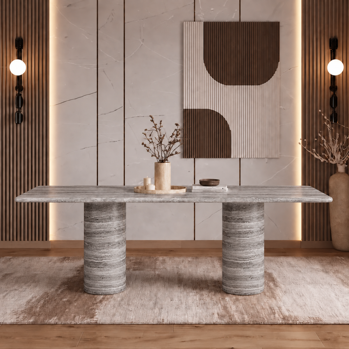 Eden Twin Pedestal Marble Dining Table