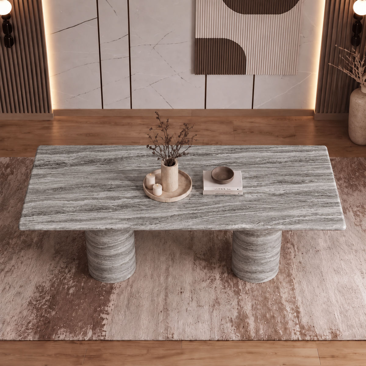 Eden Twin Pedestal Marble Dining Table
