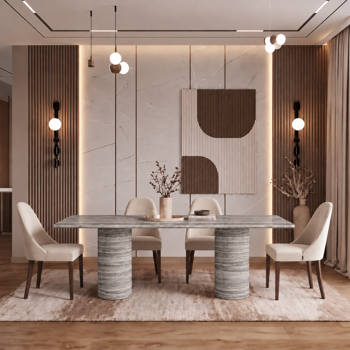 Eden Twin Pedestal Marble Dining Table
