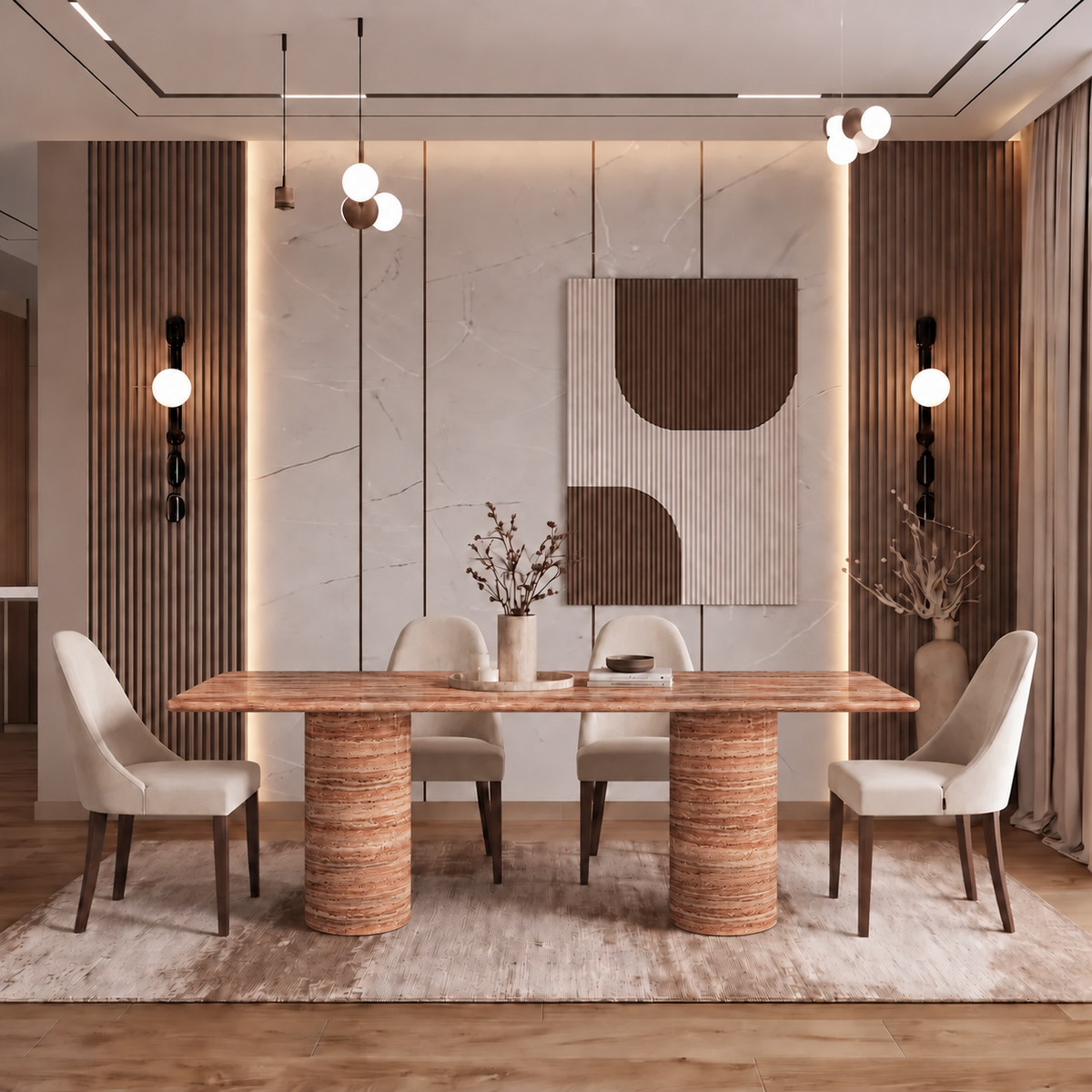 Eden Twin Pedestal Marble Dining Table