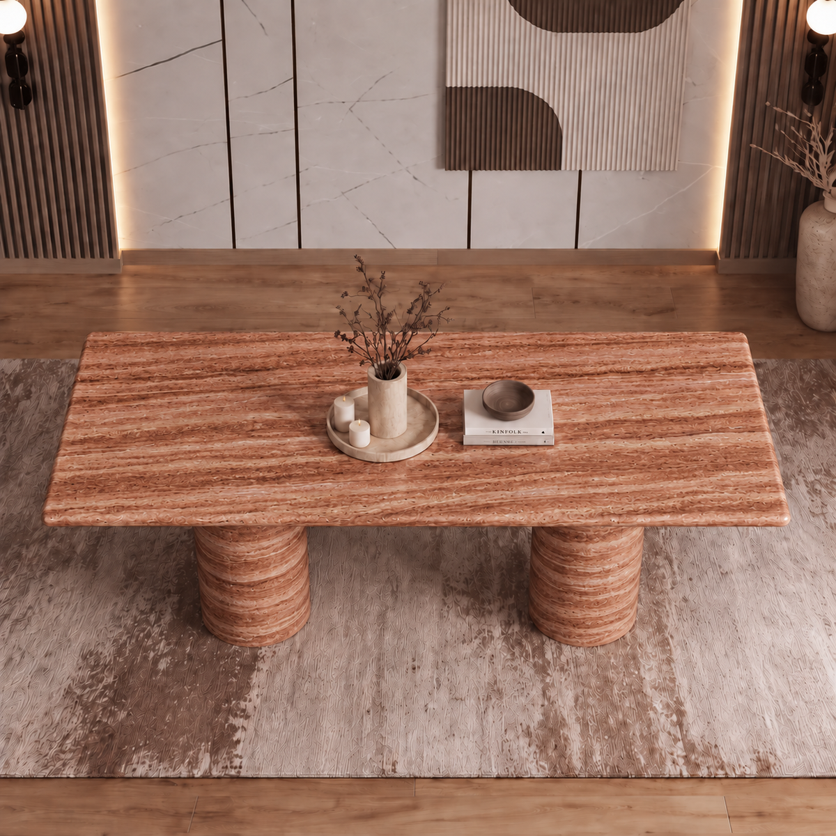 Eden Twin Pedestal Marble Dining Table