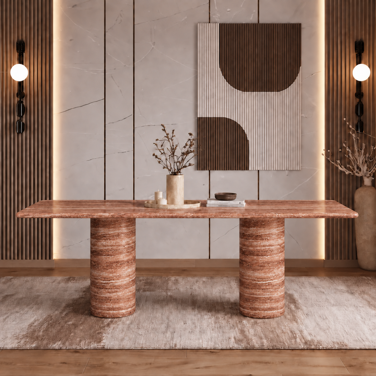 Eden Twin Pedestal Marble Dining Table