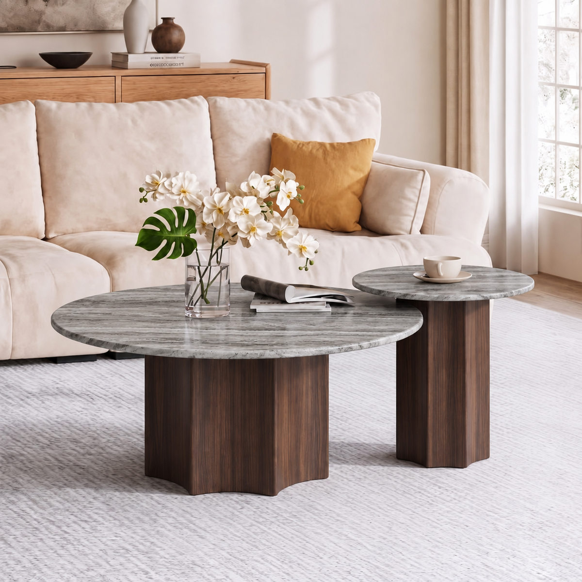 Ruby Nesting Marble Coffee Table Set