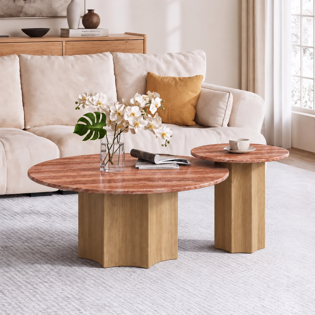 Ruby Nesting Marble Coffee Table Set