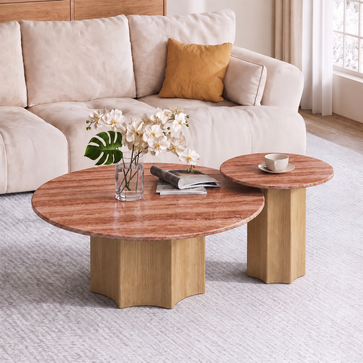 Ruby Nesting Marble Coffee Table Set