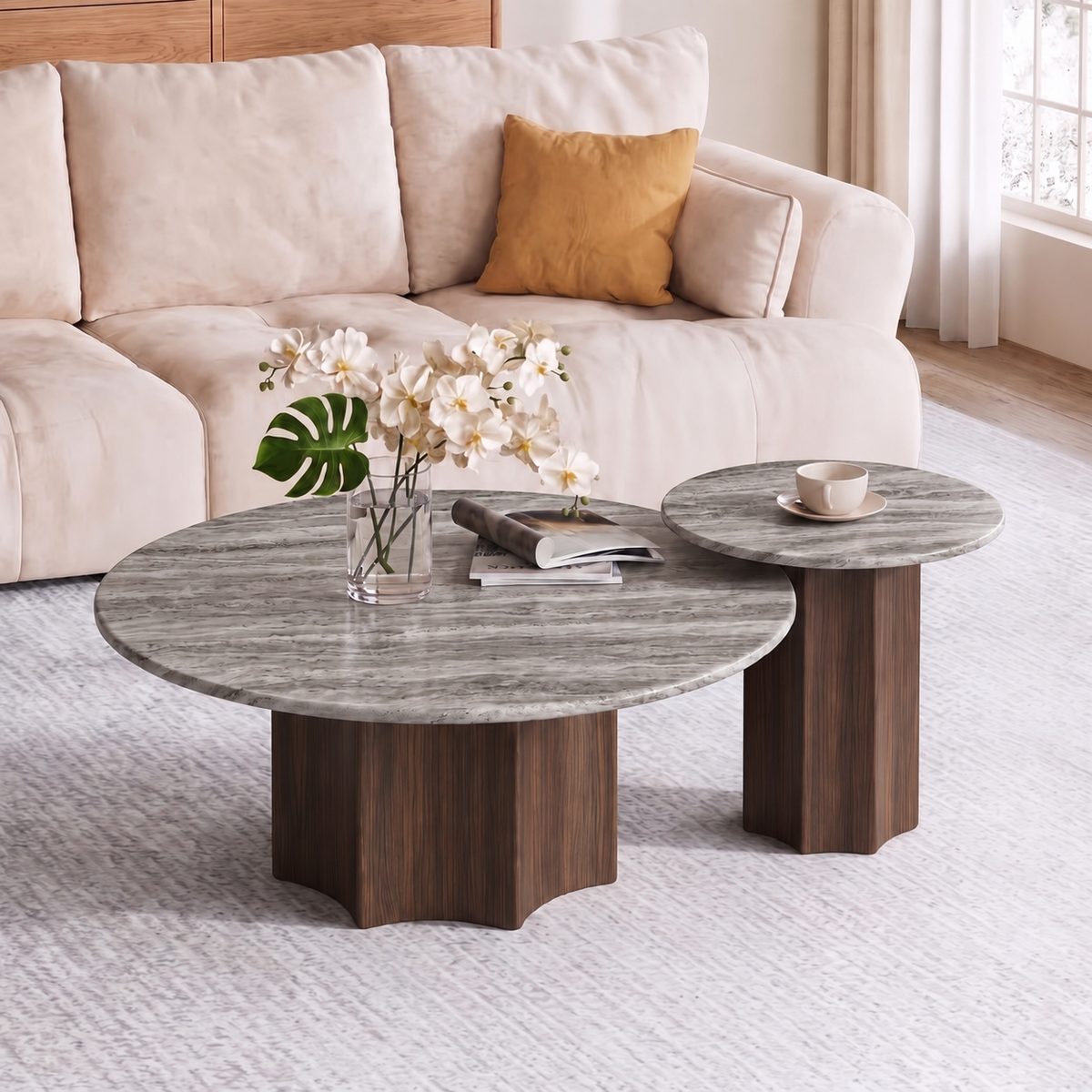 Ruby Nesting Marble Coffee Table Set