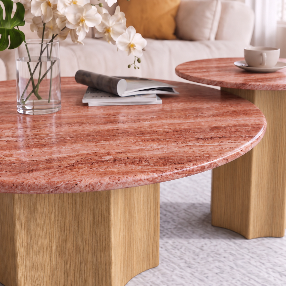 Ruby Nesting Marble Coffee Table Set