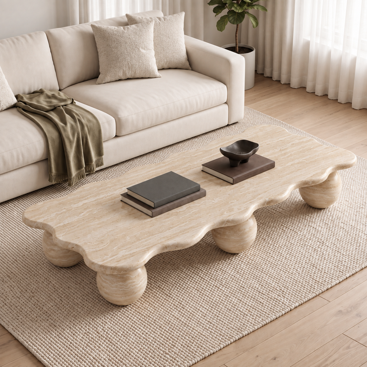 Olive Natural Travertine Coffee Table