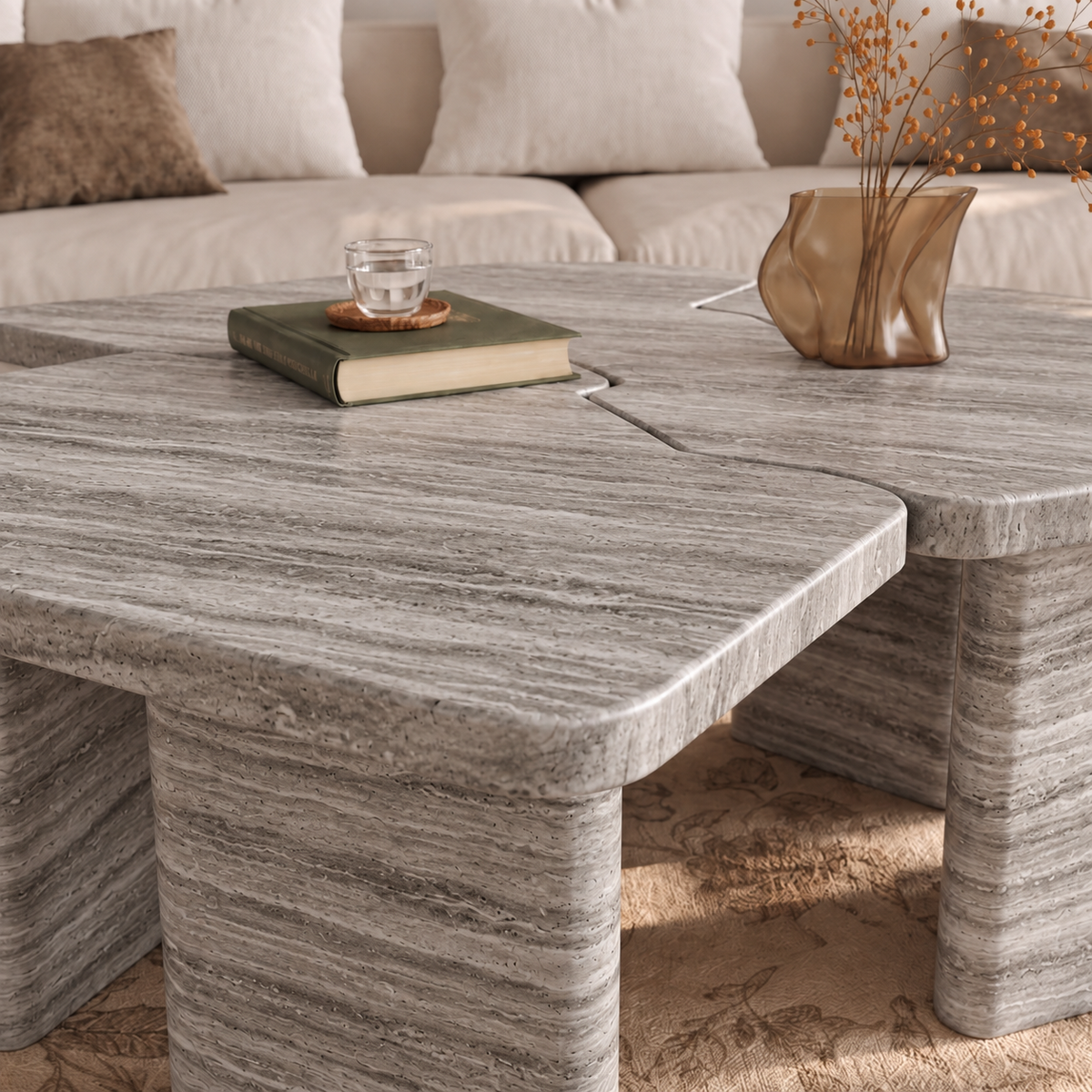 Nina Twin Marble Coffee Table Set