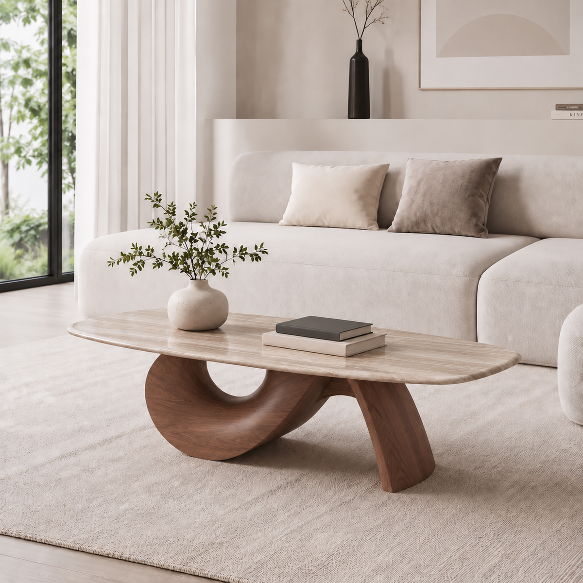 Nora Marble and Wood Coffee Table
