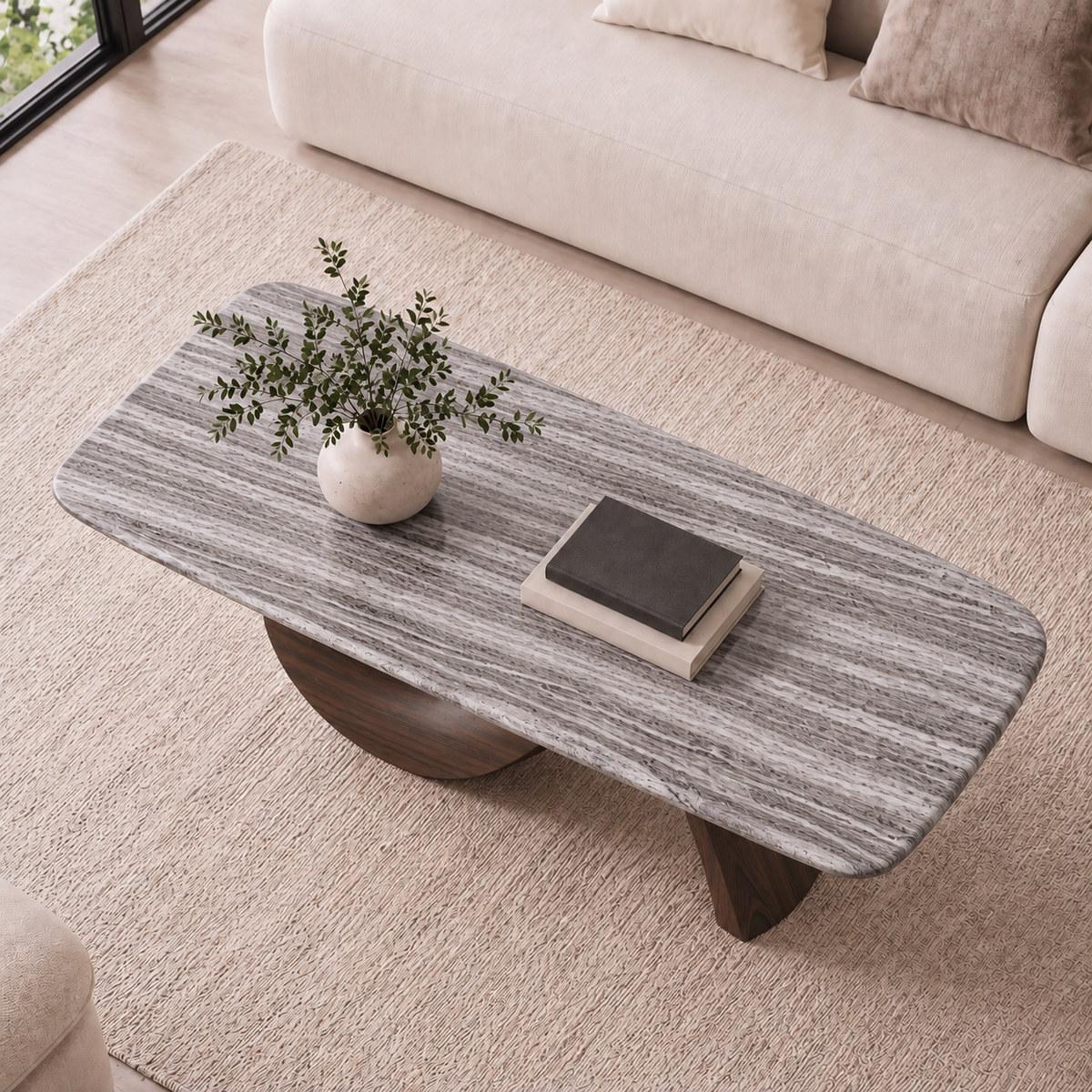 Nora Marble and Wood Coffee Table