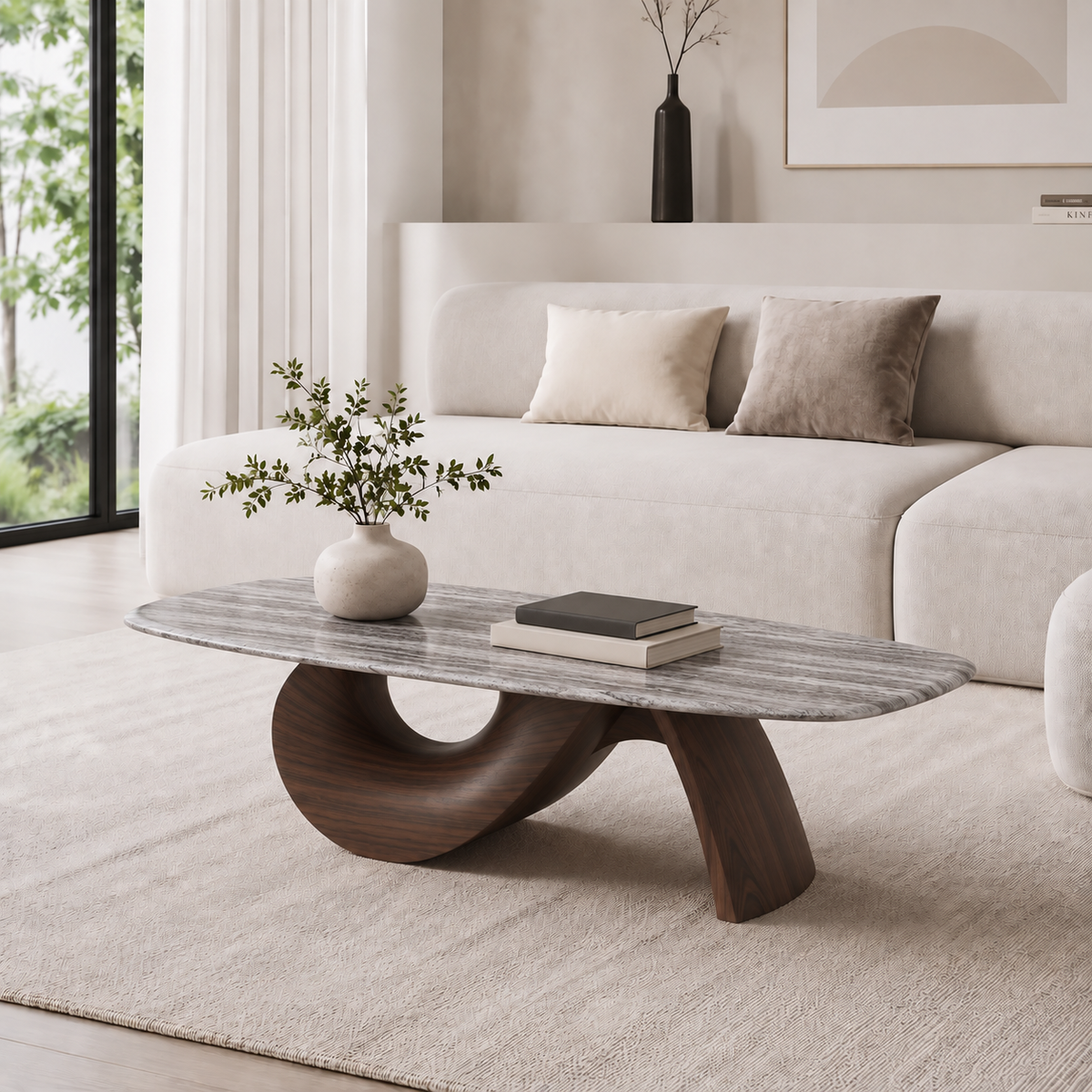 Nora Marble and Wood Coffee Table