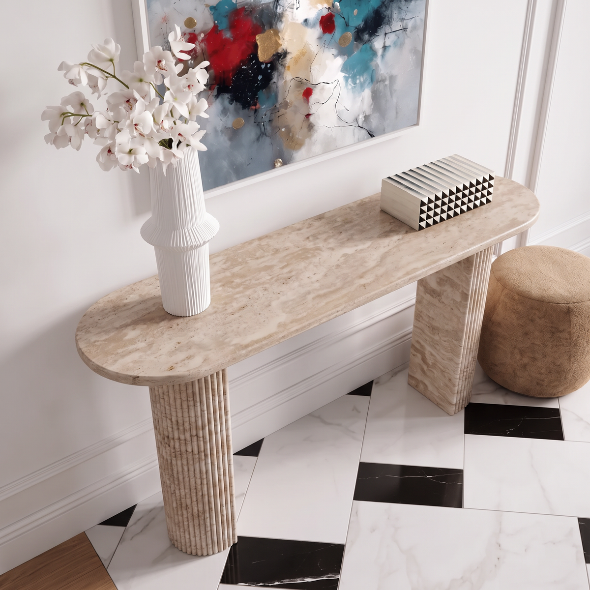 Ellis Fluted Leg Marble Console Table