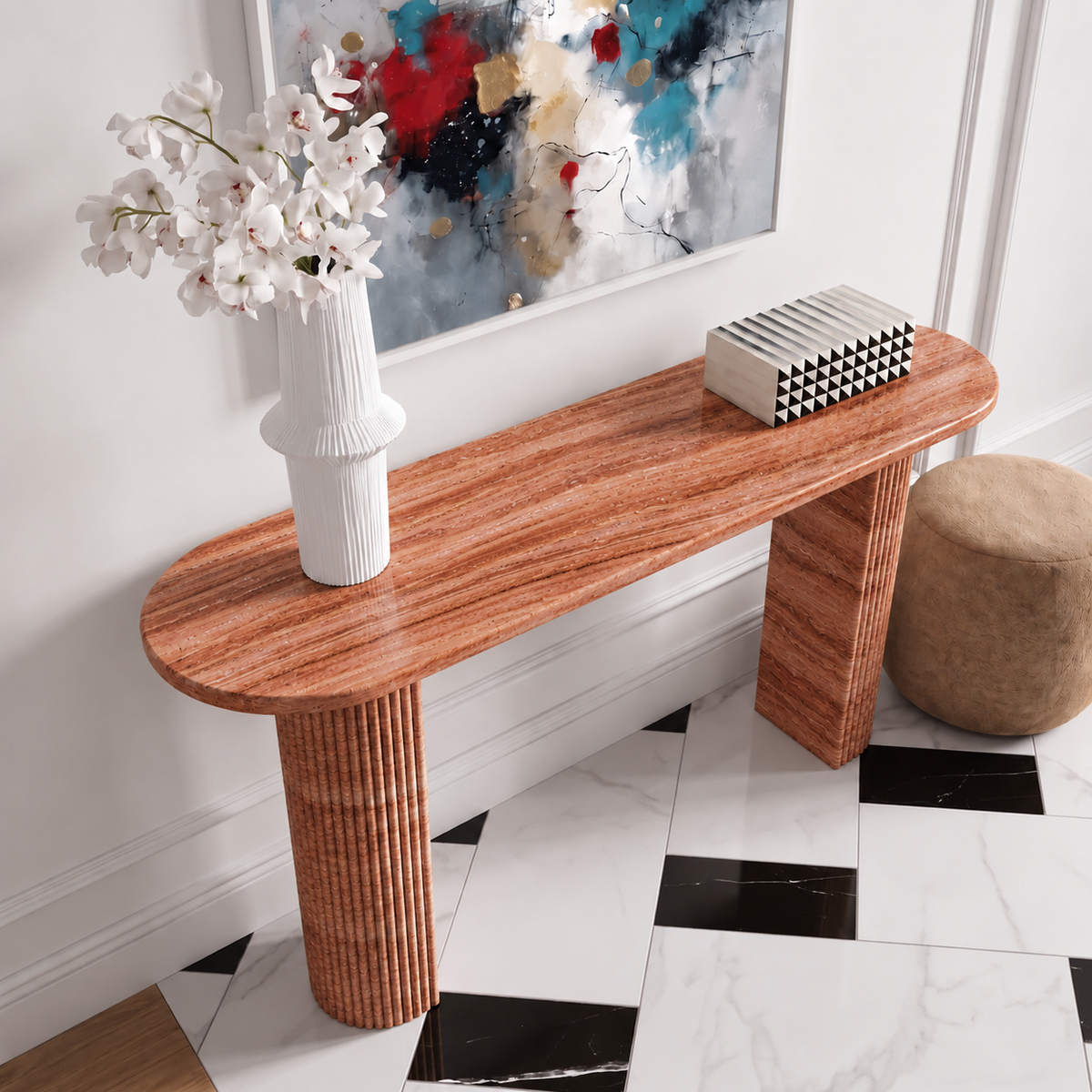 Ellis Fluted Leg Marble Console Table