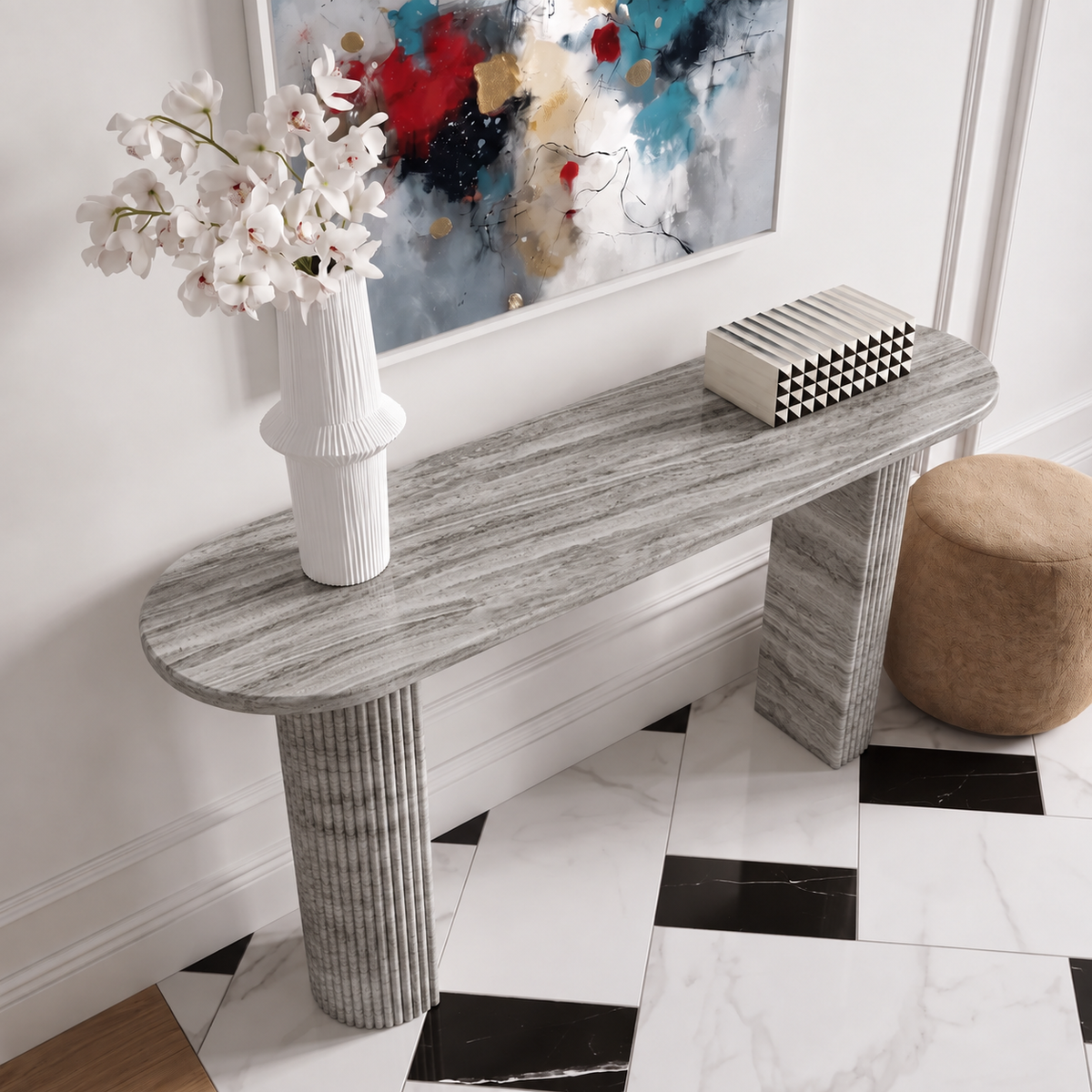 Ellis Fluted Leg Marble Console Table