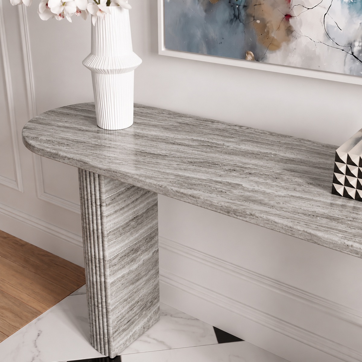 Ellis Fluted Leg Marble Console Table