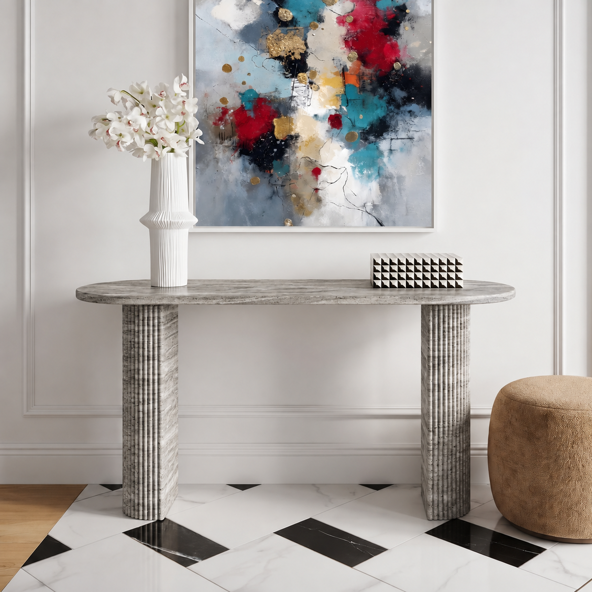 Ellis Fluted Leg Marble Console Table