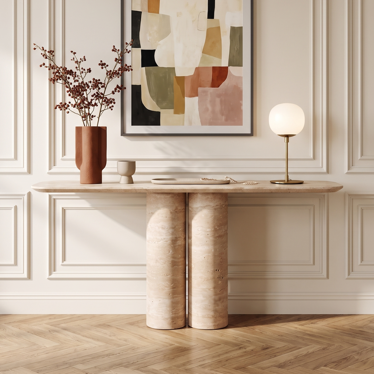 Aiden Twin Cylinder Marble Console Table