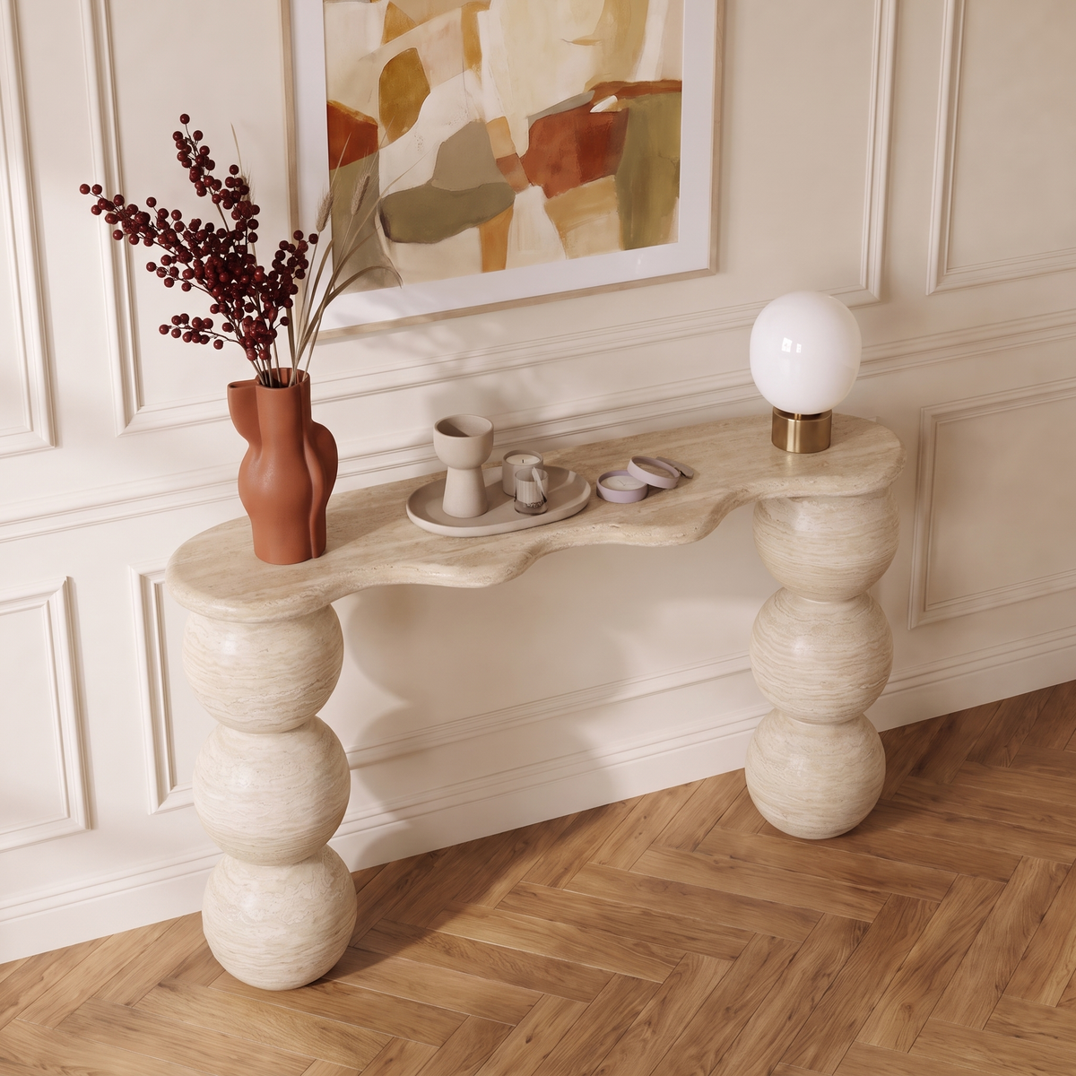 Sage Ball Pedestal Marble Console Table