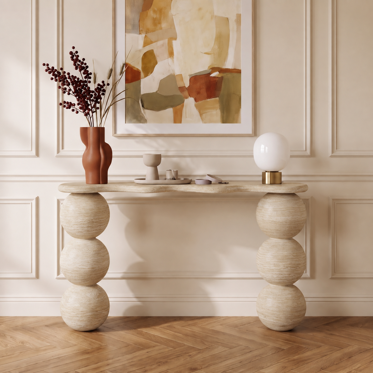 Sage Ball Pedestal Marble Console Table