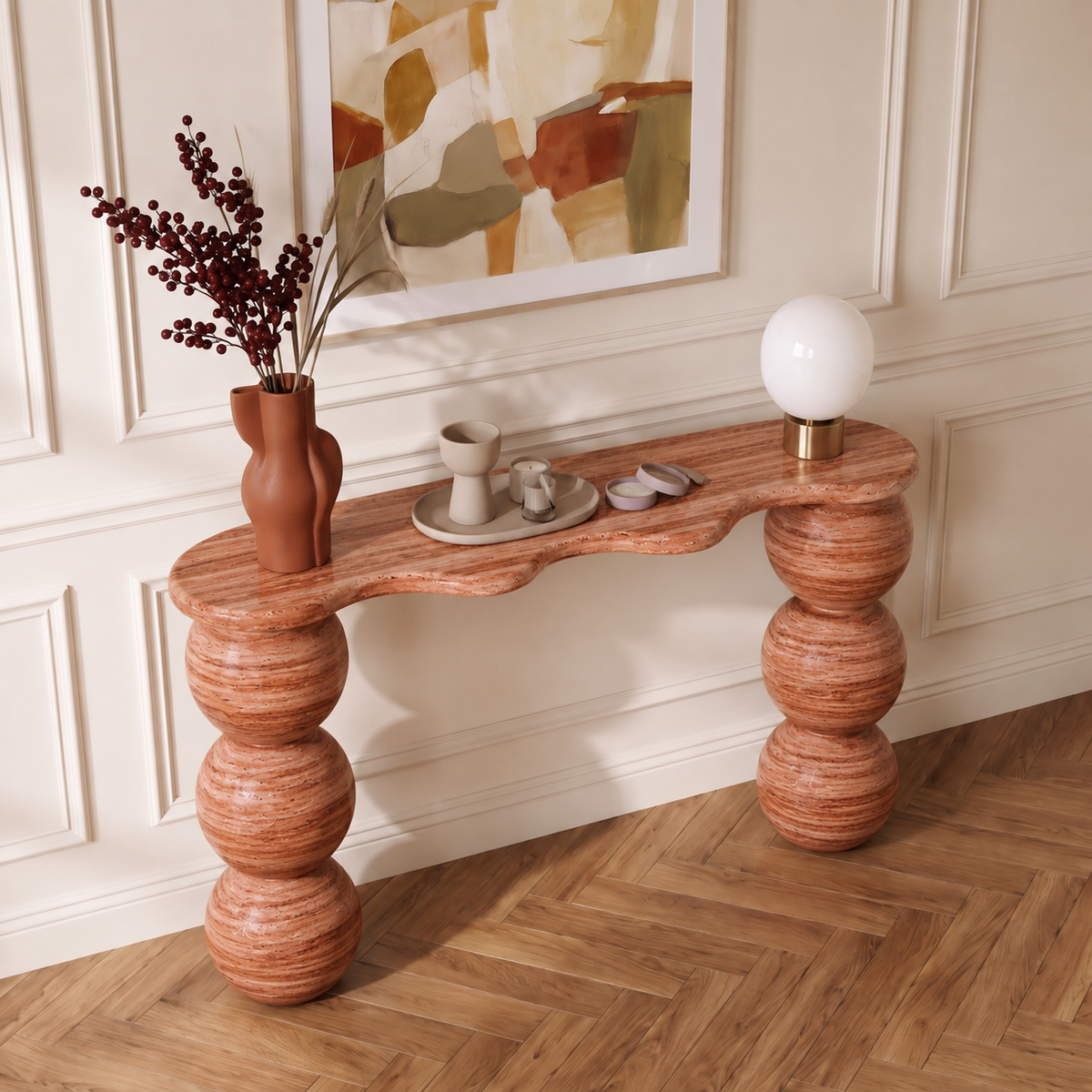 Sage Ball Pedestal Marble Console Table