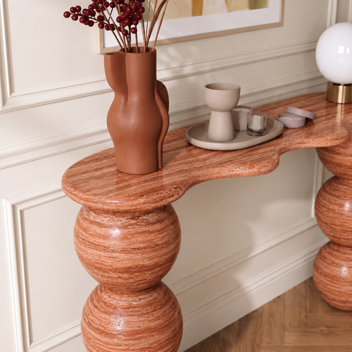 Sage Ball Pedestal Marble Console Table