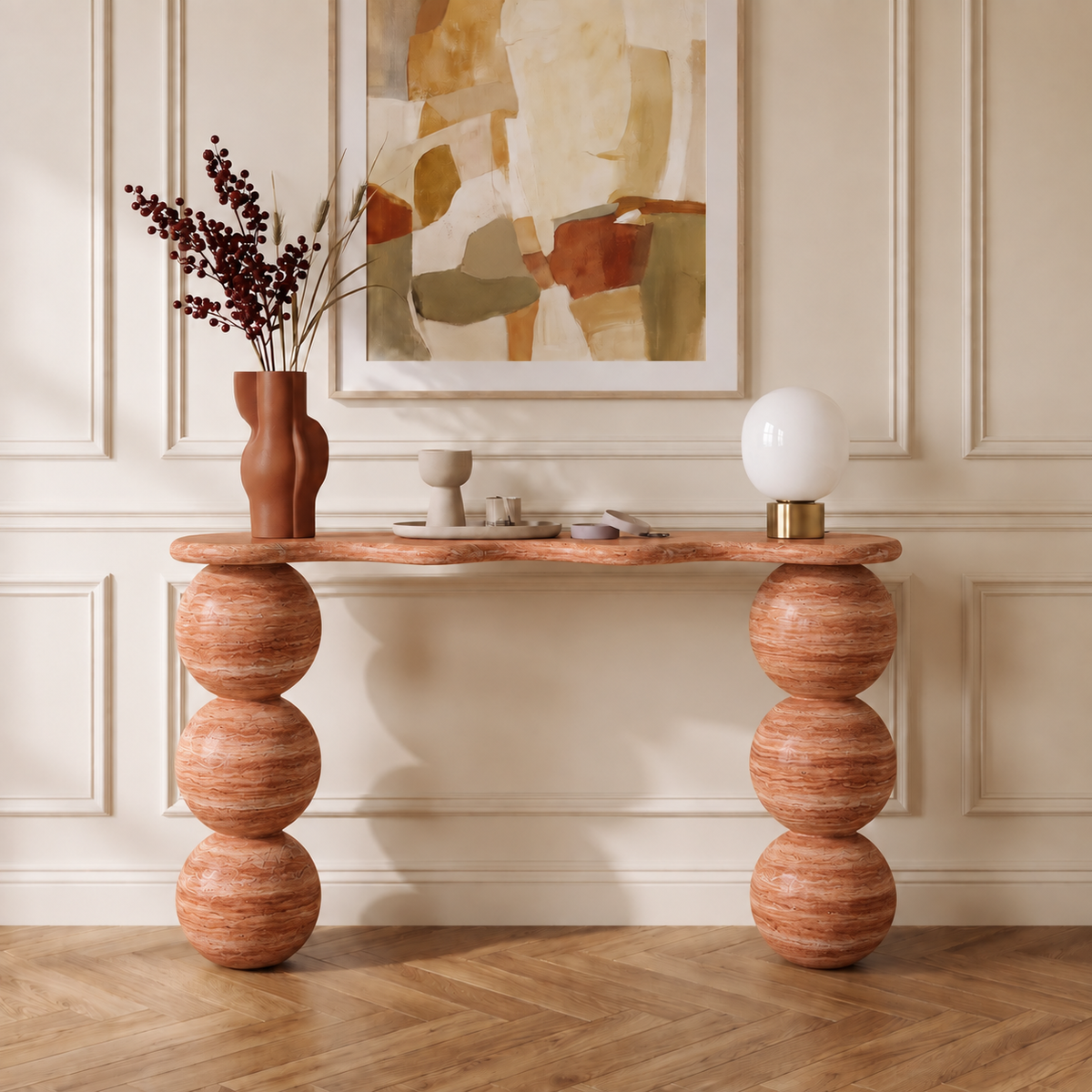 Sage Ball Pedestal Marble Console Table