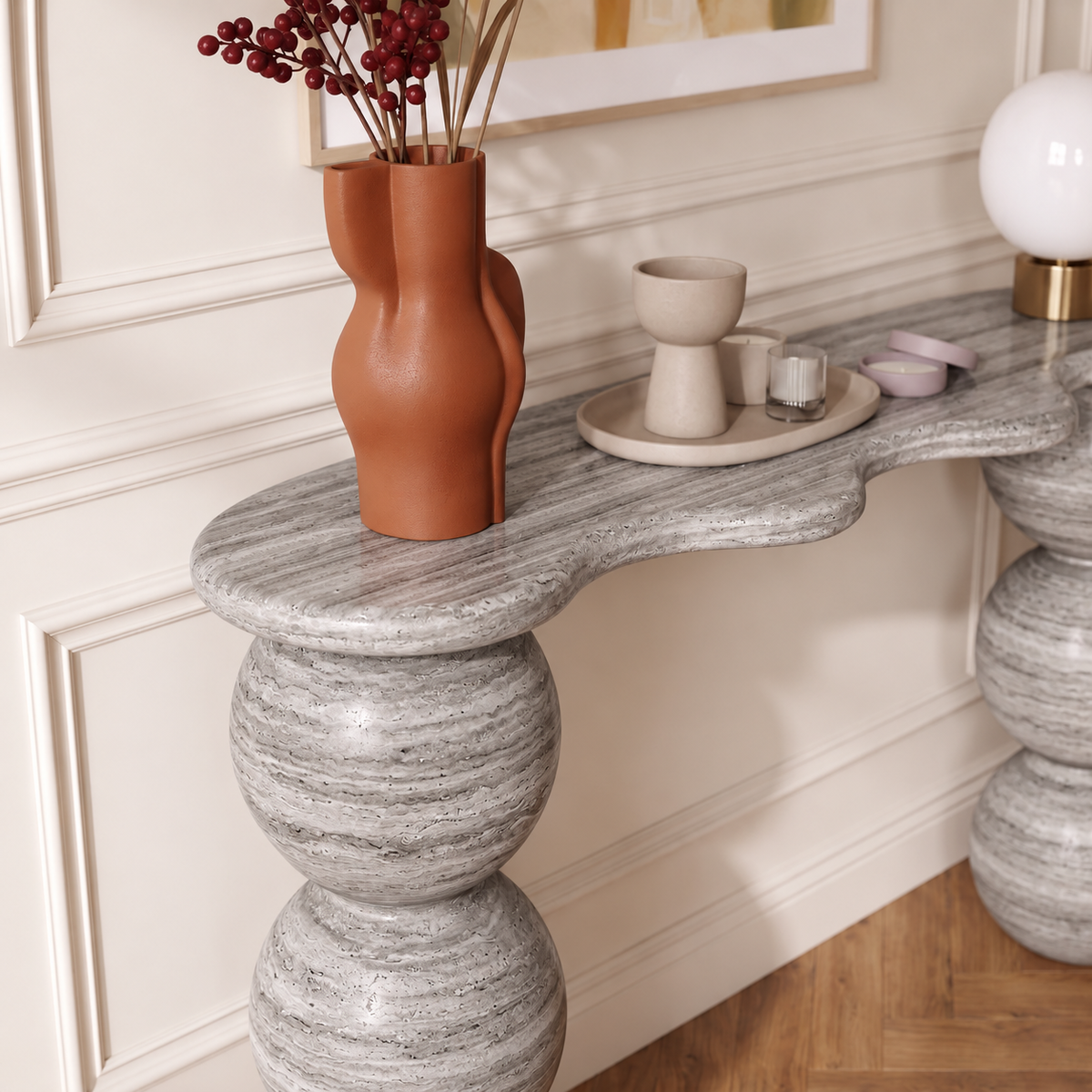Sage Ball Pedestal Marble Console Table