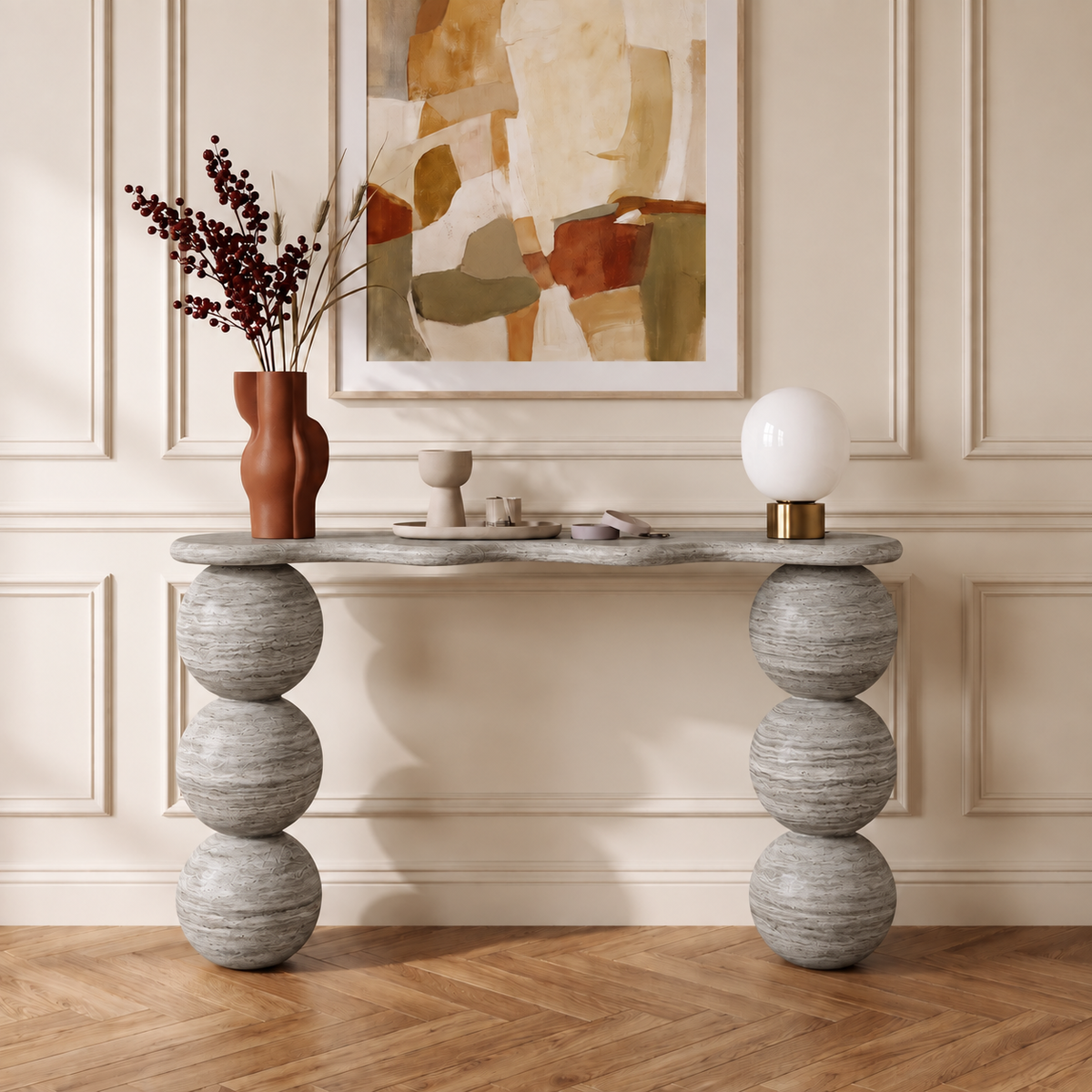 Sage Ball Pedestal Marble Console Table