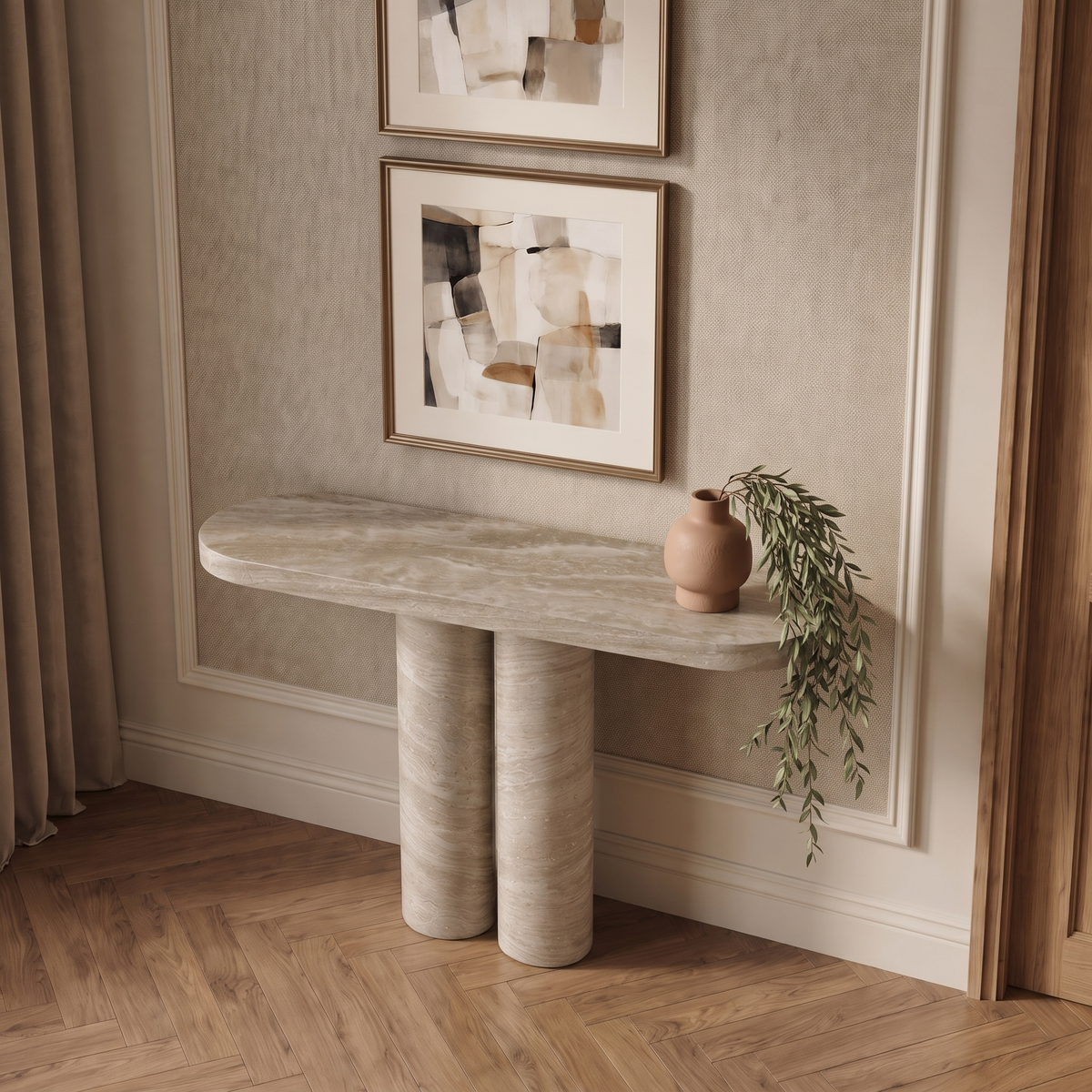 Cleo Twin Cylinder Marble Console Table