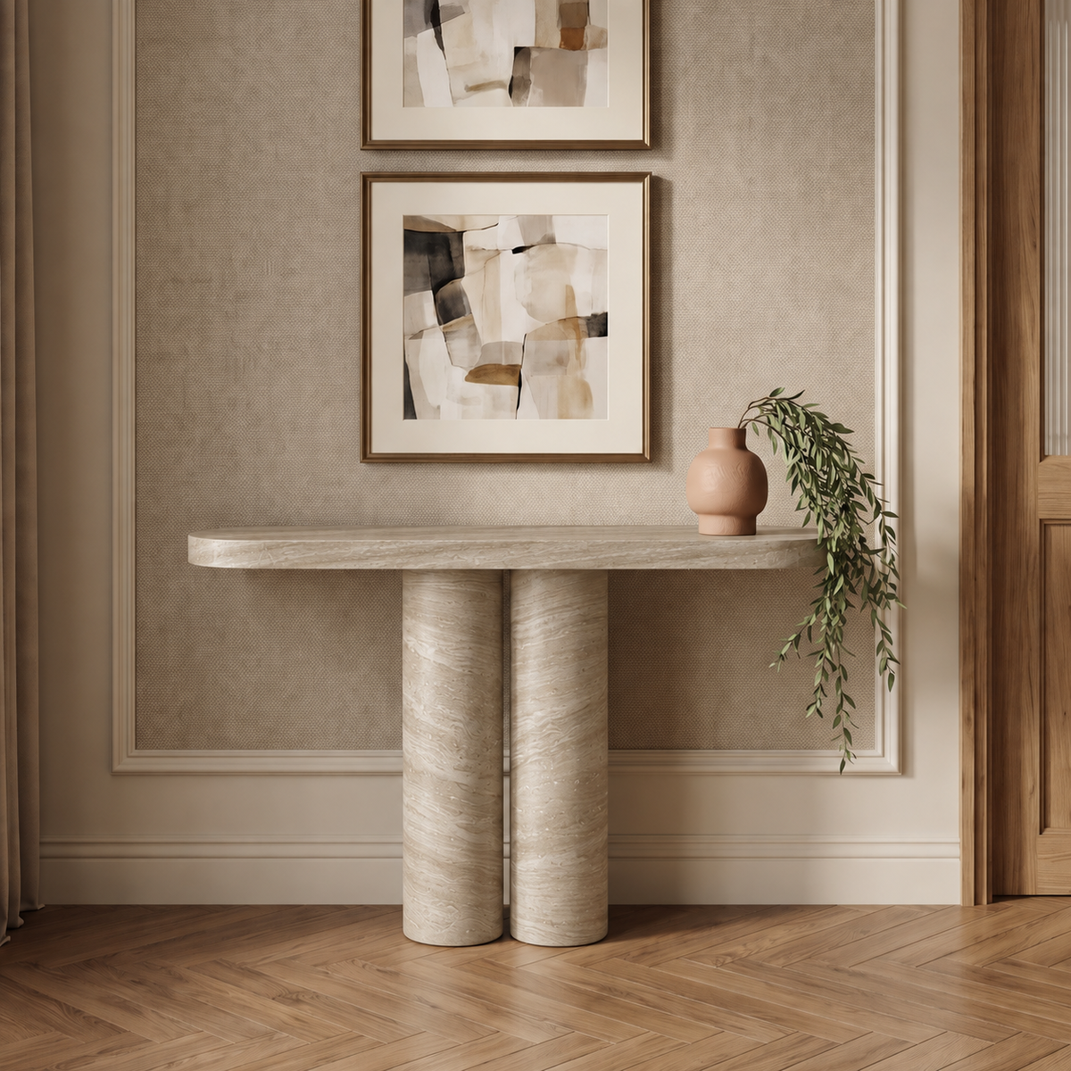 Cleo Twin Cylinder Marble Console Table