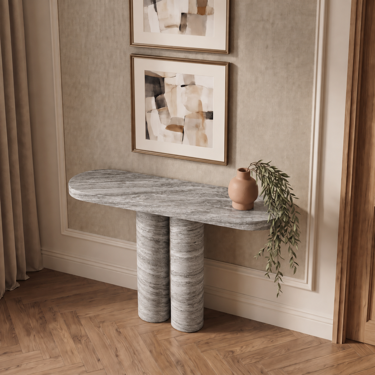 Cleo Twin Cylinder Marble Console Table