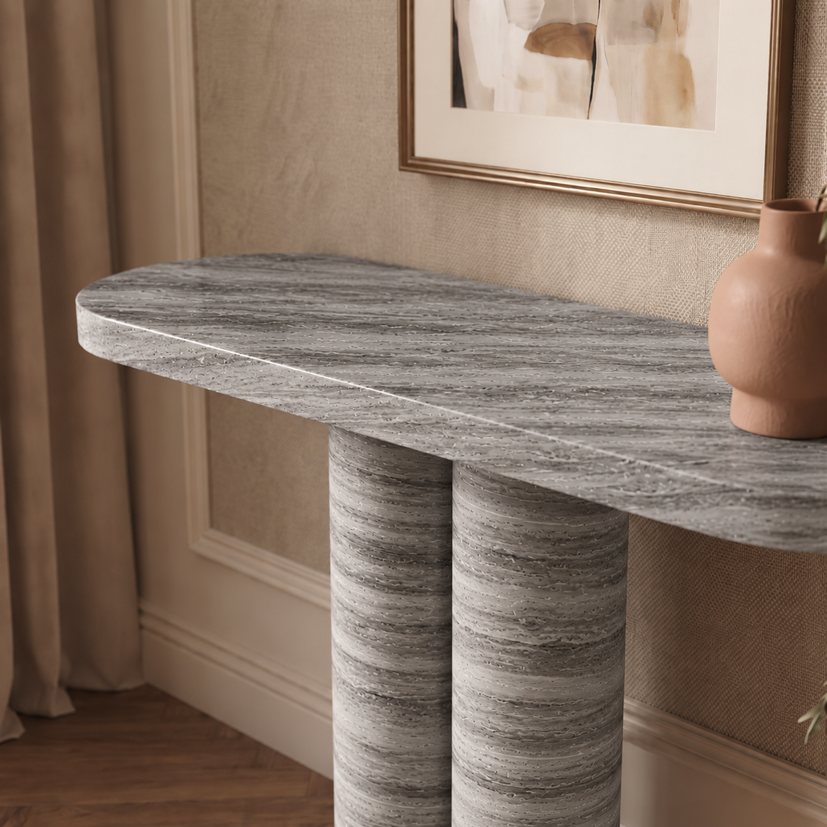 Cleo Twin Cylinder Marble Console Table